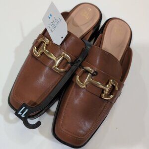 New Time and Tru Women's Size 11 Brown Loafer Mules Gold Accents